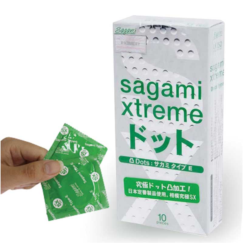 HỘP bao cao su gân gai mỏng Sagami Extreme Dot 10pcs